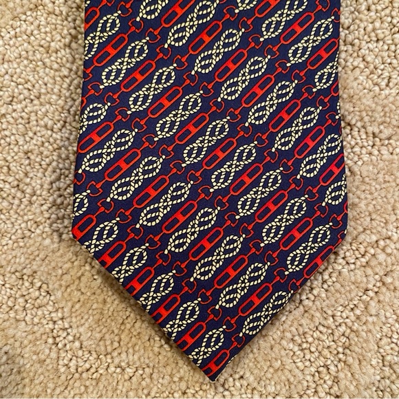 Vintage Gucci Navy/Red Horsebit Equestrian 100% Silk Necktie Made in Italy - Picture 3 of 11